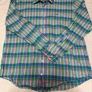Men's Plaid Button-Down Shirt in Blue & Green